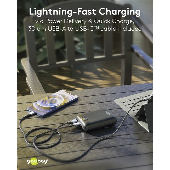 Goobay Kompakte Powerbank | USB-C PD 20W + USB-A QC | 20.000 mAh