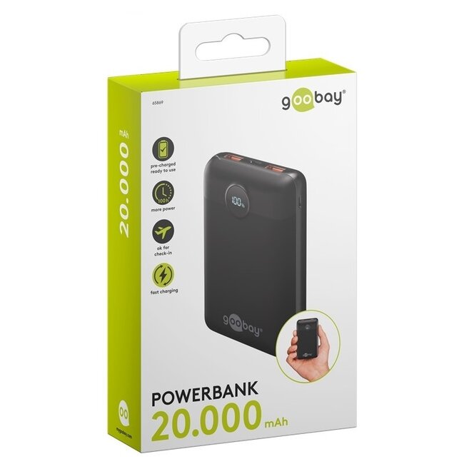 Goobay Kompakte Powerbank | USB-C PD 20W + USB-A QC | 20.000 mAh