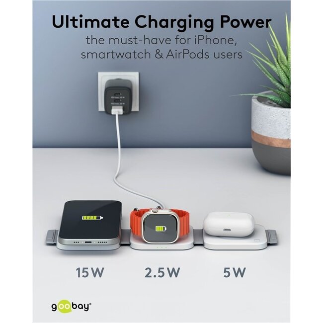Goobay 3-in-1 kabelloses Qi-Ladegerät | 15W + 5W + 2,5W