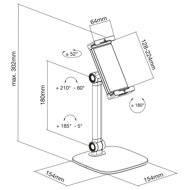 InLine Tablet-Tischhalterung | bis 12,9 Zoll | Schwarz