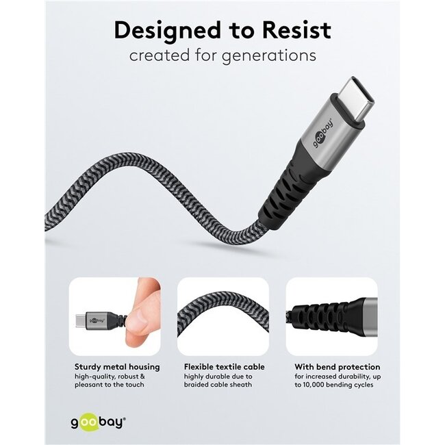 Goobay USB-C Textilkabel mit USB-A Adapter | USB 2.0 | PD 60W | 3 Meter