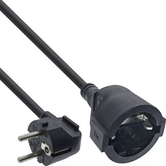 InLine CEE 7/7 Winkelstecker - CEE 7/3 Kupplung Verlängerungskabel | 3x1,5mm² | Schwarz | 7 Meter