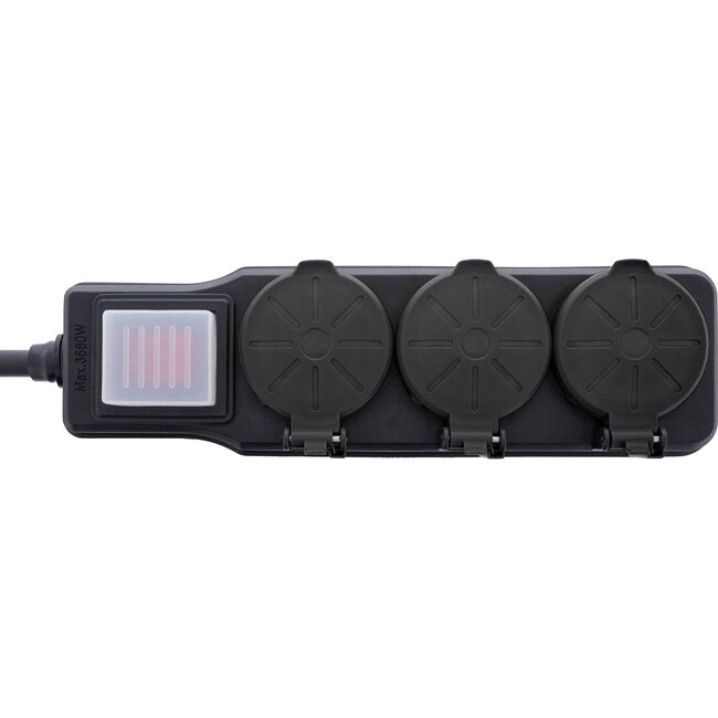 IP44 Außensteckdose mit 3 Steckplätzen | Schalter | 3 Meter