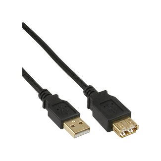 InLine USB-A Verlängerungskabel | USB 2.0 | 10W | vergoldet | Schwarz | 1 Meter