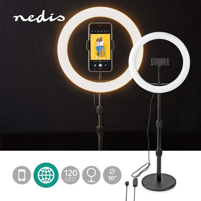 Nedis Smartphone-Tischhalter mit Ringlicht | Aluminium