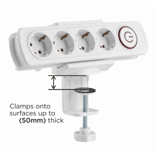 Value Steckdosenleiste Tischbefestigung | Schraubklemme | Tischplatte bis 50mm | Weiß