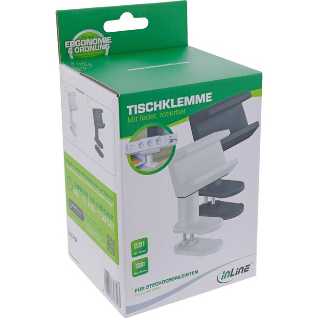 InLine Steckdosenleiste Tischbefestigung | drehbar | Federklemme | Tischplatte bis 40mm | weiß