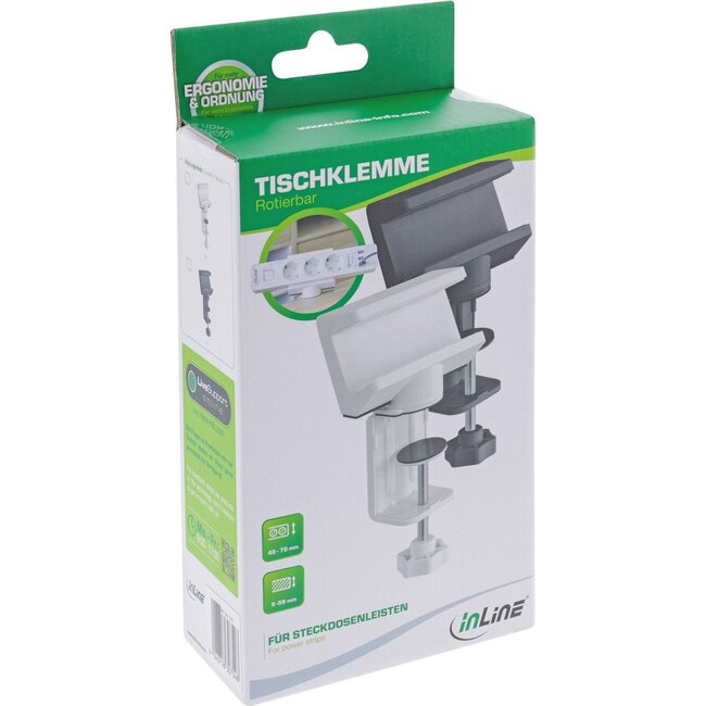 InLine Steckdosenleiste Tischbefestigung | drehbar | Schraubklemme | Tischplatte bis 59mm | schwarz