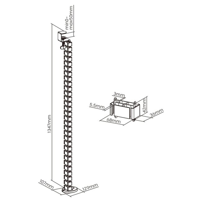 My Wall flexible Schreibtisch-Kabelrinne | Tischklemme | 134 cm | Silber