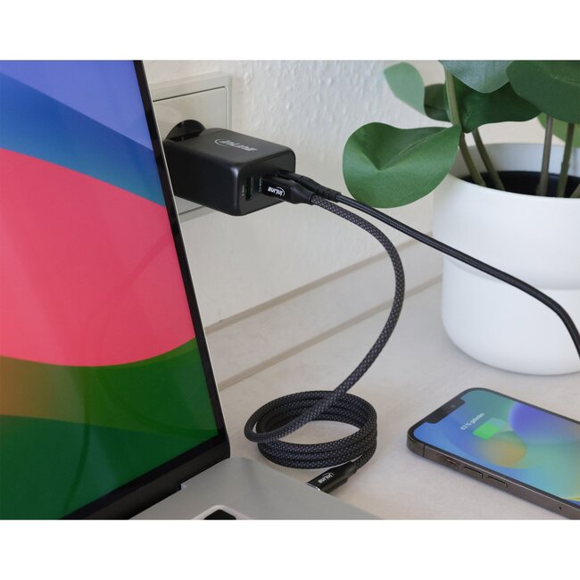 InLine USB Heimladegerät | 2x USB-C PD + 1x USB-A QC4+ | GaN | 65W | Schwarz