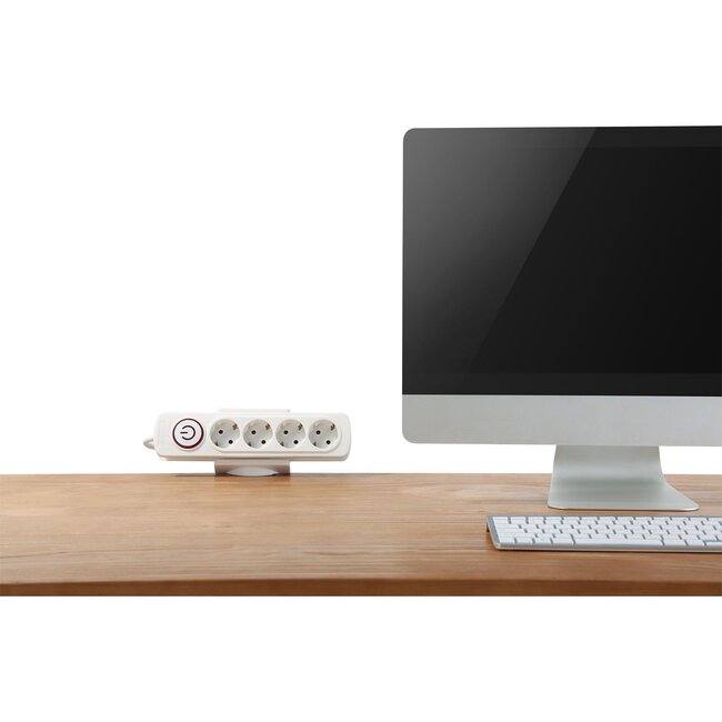 InLine Steckdosenleiste Tischbefestigung | Schraubklemme | Tischplatte bis 50mm | Weiß