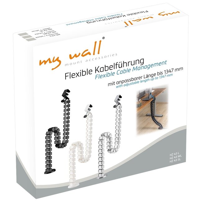 My Wall Flexibler Kabelkanal für Schreibtisch | Tischklemme | 134 cm | Weiß