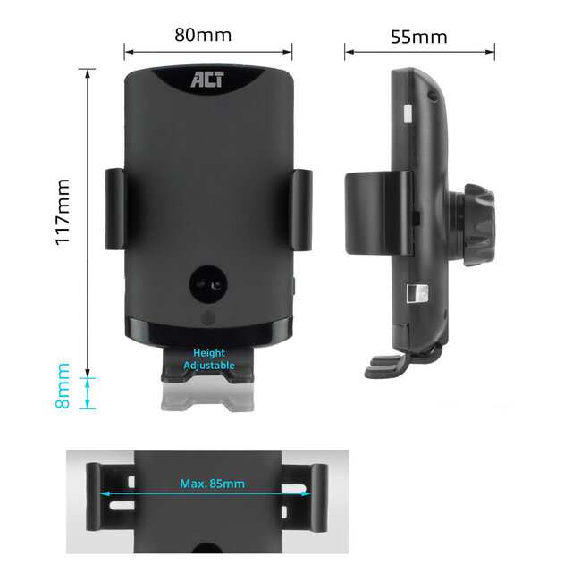 ACT Smartphone Autohalterung | automatische Verriegelung | Fenster- und Lüftungshalterung | kabelloses Laden