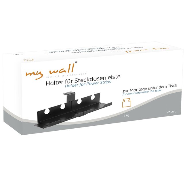 My Wall Steckdosenhalter für unter den Schreibtisch | 32 cm | Schwarz