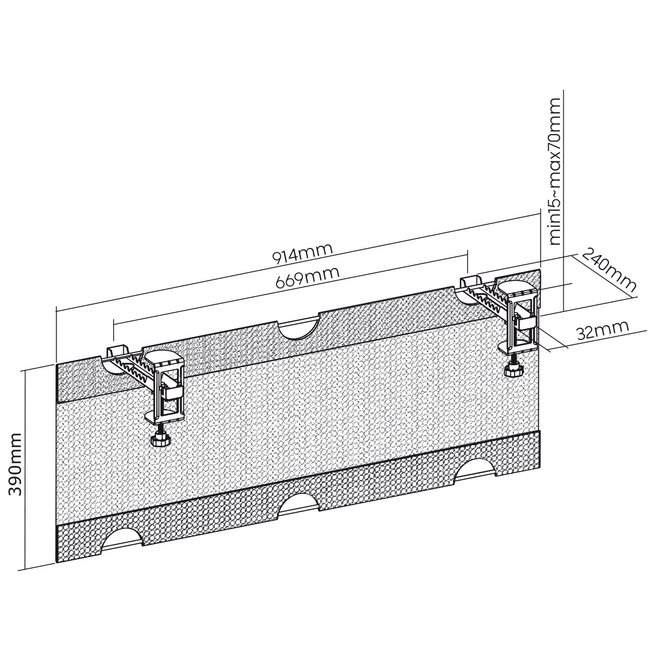 My Wall Schreibtisch Kabeltasche mit Klemmbefestigung | 91 x 16 cm | Schwarz