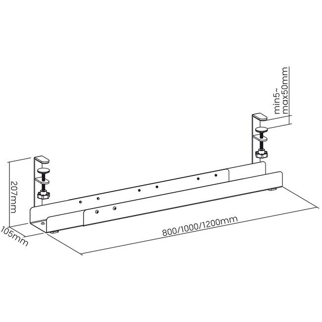 My Wall Schreibtisch Kabelkanal mit Klemmhalterung | 80/100/120 x 15,7 cm | Schwarz