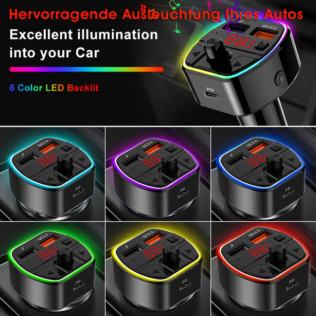 MaxTrack FM-Transmitter | Bluetooth | Freisprecheinrichtung | USB-A QC & USB-C PD Laden