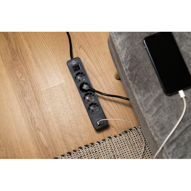 Brennenstuhl Ecolor Steckdosenleiste | 4 Steckplätze | 2x USB-C | Schwarz | 1,5 m