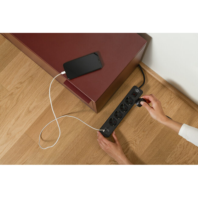 Brennenstuhl Ecolor Steckdosenleiste | 4 Steckplätze | 2x USB-C | Schwarz | 1,5 m