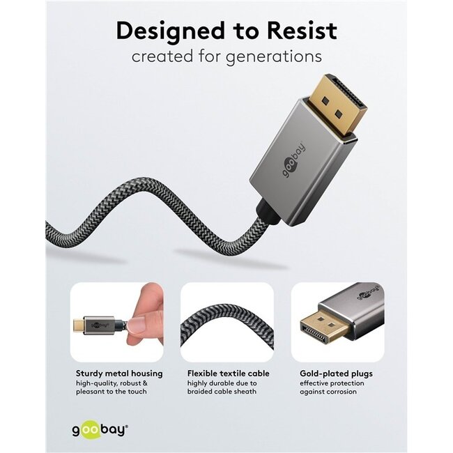 Goobay USB-C auf DisplayPort 4K 60Hz Kabel | Aluminium/Nylon | 2 Meter
