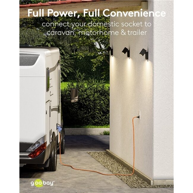 Camping-Stromkabel mit zusätzlicher Steckdose | CEE 7/7 - CEE 3-polig 230V/16A | 3x 2,5mm² | IP44 | 1,5 m