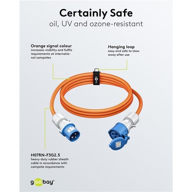 Camping-Stromkabel | CEE 3-polig 230V/16A | 3x 2,5mm² | IP44 | 5 Meter