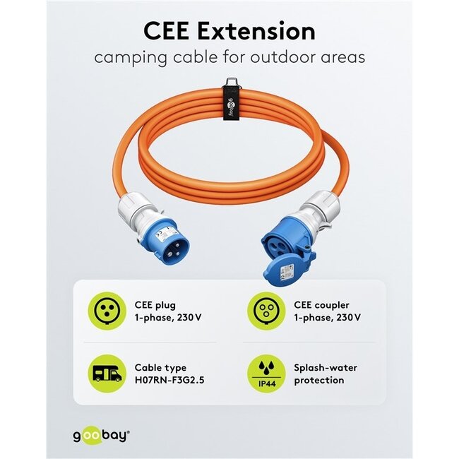 Camping-Stromkabel | CEE 3-polig 230V/16A | 3x2,5mm² | IP44 | 25 Meter