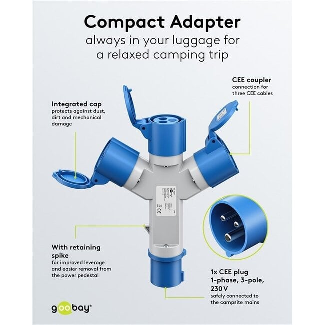 Camping Stromverteiler | 3-fach | CEE 3-polig 230V/16A | IP44
