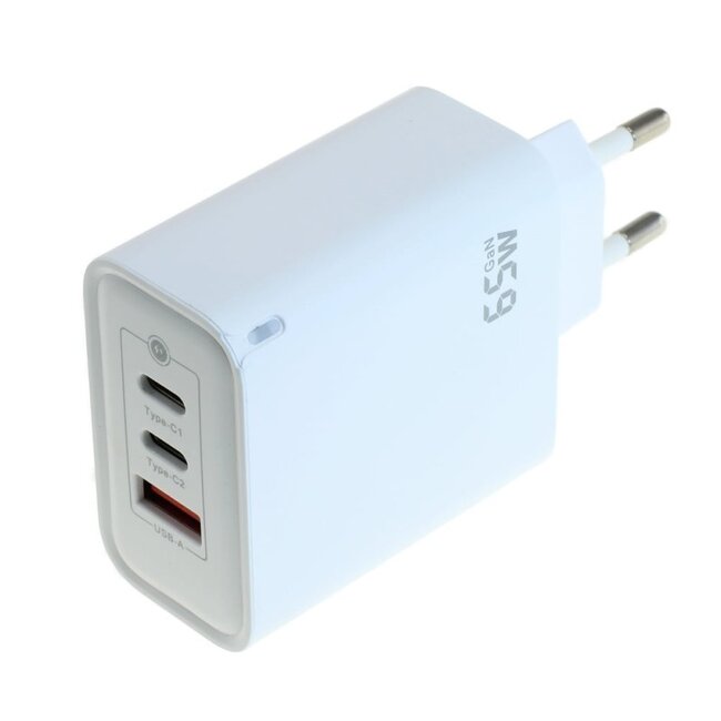 OTB USB-Ladegerät | 2x USB-C PD + 1x USB-A QC | GaN | 65W | Weiß