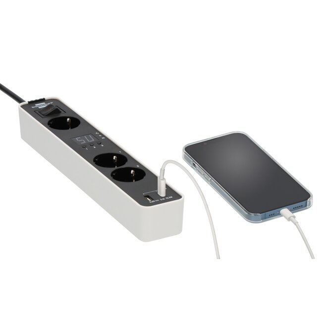 Brennenstuhl Ecolor Countdown Steckdosenleiste | 3 Steckplätze | USB-A + USB-C | 1,5 m