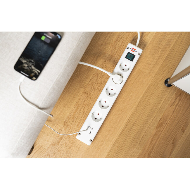 Brennenstuhl Bremounta Steckdosenleiste | 5 Steckplätze | 2x USB-C | Weiß | 3 m