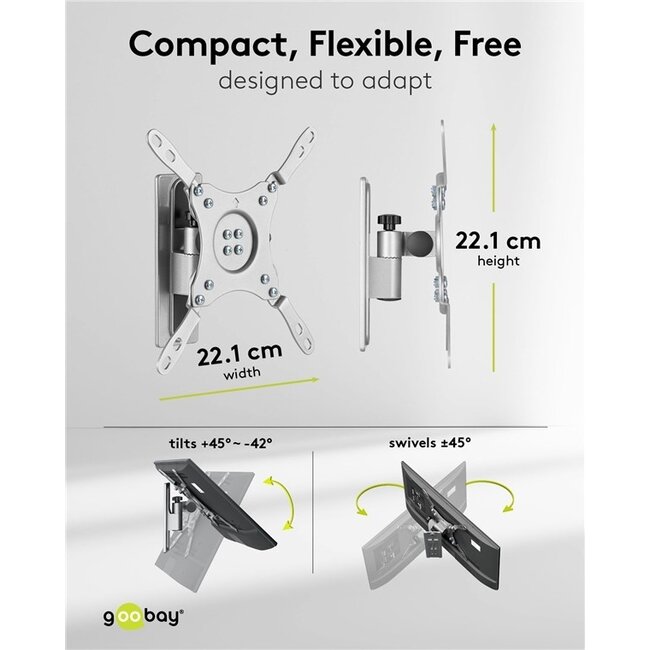 Goobay Wohnwagen-Wandhalterung für Bildschirme bis 43 Zoll | Full Motion | 1 Drehpunkt