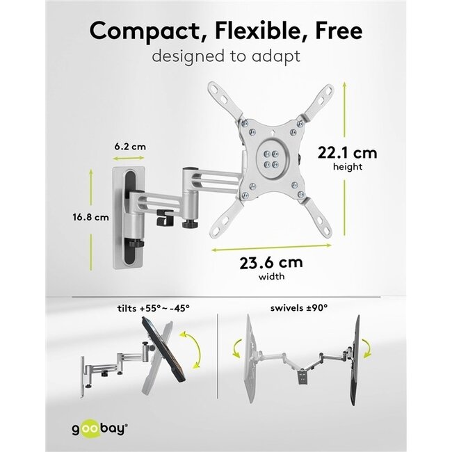 Goobay Wohnwagen-Wandhalterung für Bildschirme bis 43 Zoll | Full Motion | 3 Drehpunkte