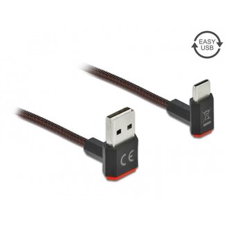 DeLOCK USB-C zu USB-A Kabel | 90° Stecker oben/unten | USB 2.0 | QC 18W | Nylon | 2 Meter