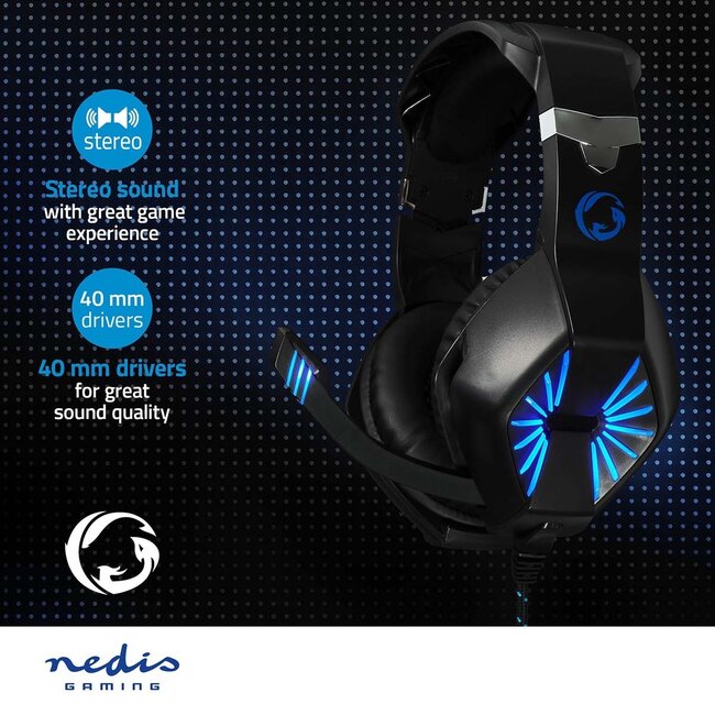 Nedis Gaming Over-Ear PC-Headset | Stereo | LED | 3,5mm Klinke | 2,2 m Kabel