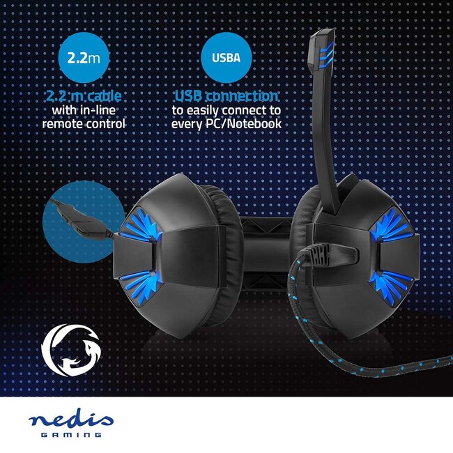 Nedis Gaming Over-Ear PC-Headset | Stereo | LED | 3,5mm Klinke | 2,2 m Kabel
