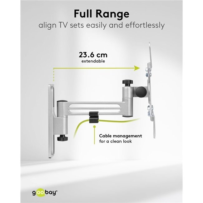 Goobay Wohnwagen-Wandhalterung für Bildschirme bis 43 Zoll | Full Motion | 2 Drehpunkte