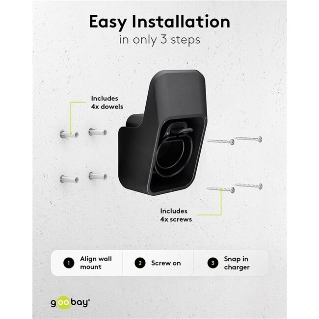 Goobay Wandhalter mit Kabelhalter für EV Typ 2 Ladekabel und Stecker