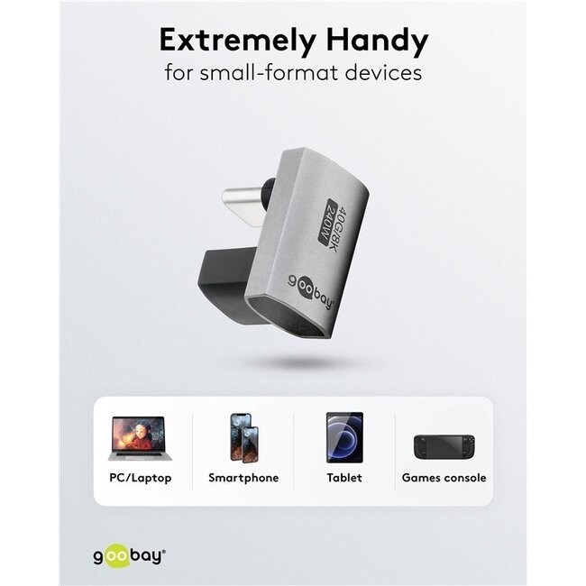 Goobay USB-C Winkeladapter oben/unten lang | USB4 40 Gbps | PD 240W | 8K 60Hz | Aluminium