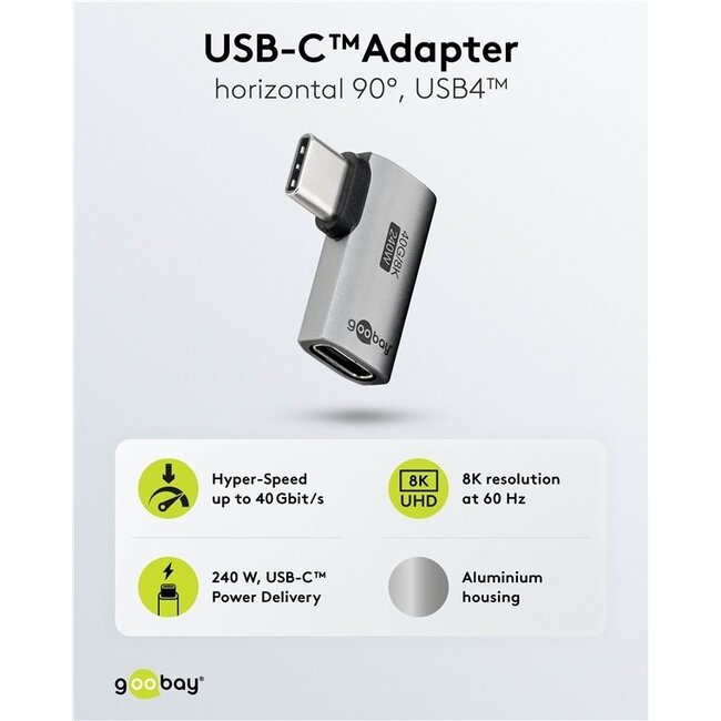 Goobay USB-C Winkeladapter | Links/Rechts | USB4 40 Gbps | PD 240W | 8K 60Hz | Aluminium