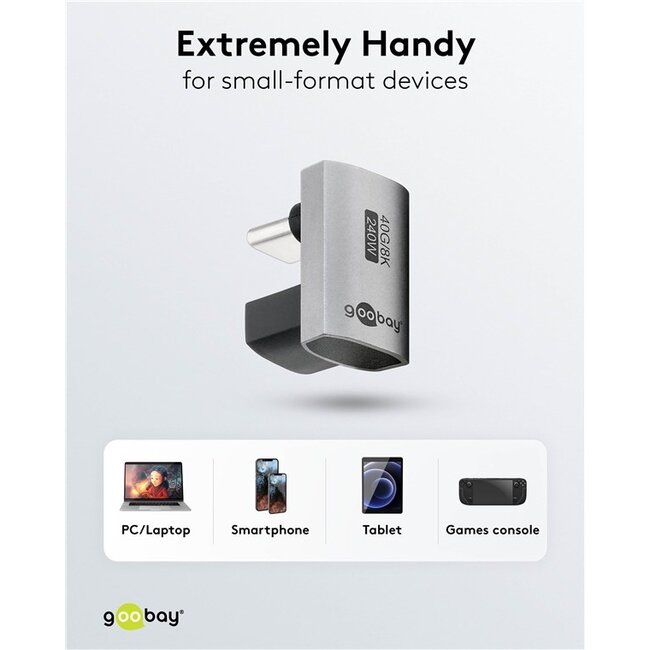 Goobay USB-C Winkeladapter | USB4 40 Gbps | PD 240W | 8K 60Hz | Aluminium