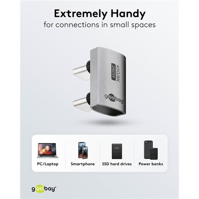 Goobay USB-C Adapter (m-m) | Winkelstecker (U-Bogen) | USB4 40 Gbps | PD 240W | 8K 60Hz | Aluminium