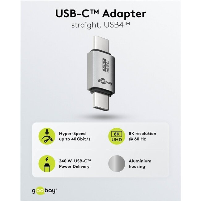 Goobay USB-C Verbinder (m-m) | USB4 40 Gbps | PD 240W | 8K 60Hz | Aluminium