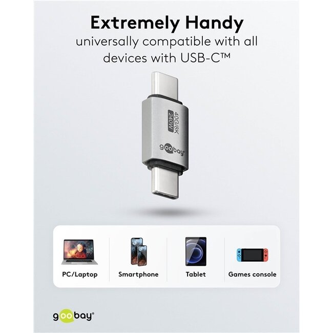 Goobay USB-C Verbinder (m-m) | USB4 40 Gbps | PD 240W | 8K 60Hz | Aluminium