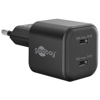 Goobay Goobay Nano USB-Ladegerät | 2x USB-C PD | GaN | 35W | Schwarz