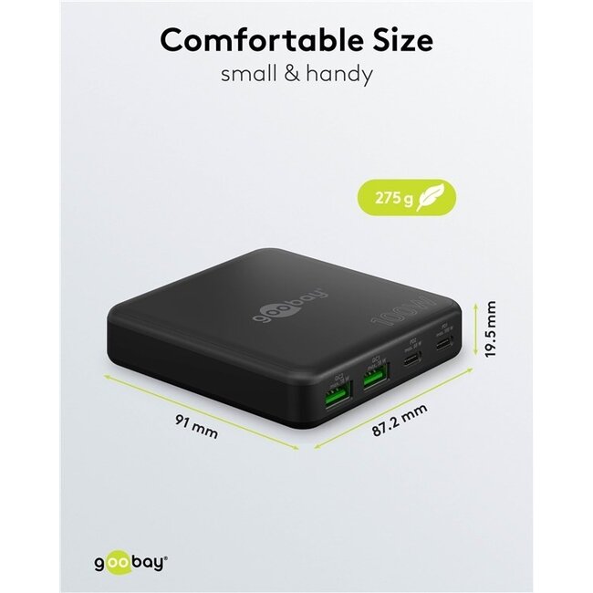 Goobay USB-Ladegerät | 2x USB-C PD & 2x USB-A QC | GaN | 100W | Schwarz