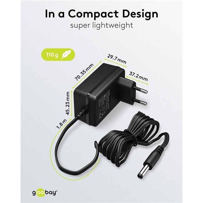 Goobay Netzadapter | 12V DC | 1,5A | 18W | 5,5 x 2,1mm | 1,8m Kabel