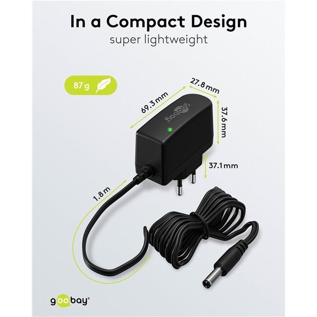 Goobay Netzadapter | 12V DC | 0,6A | 7,2W | 5,5 x 2,5mm | 1,8m