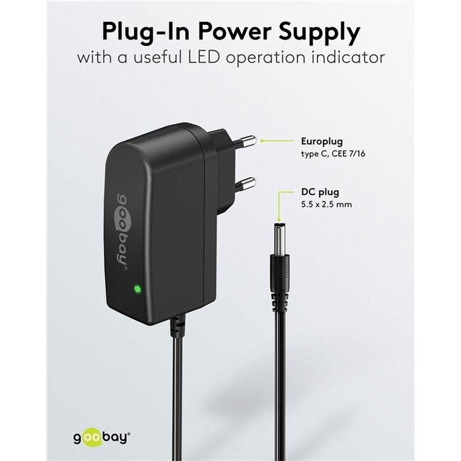 Goobay Netzadapter | 12V DC | 1A | 12W | 5,5 x 2,5mm | 1,8m Kabel