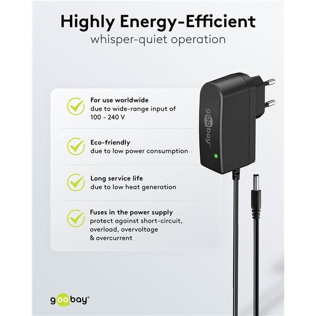 Goobay Netzadapter | 12V DC | 1A | 12W | 5,5 x 2,5mm | 1,8m Kabel